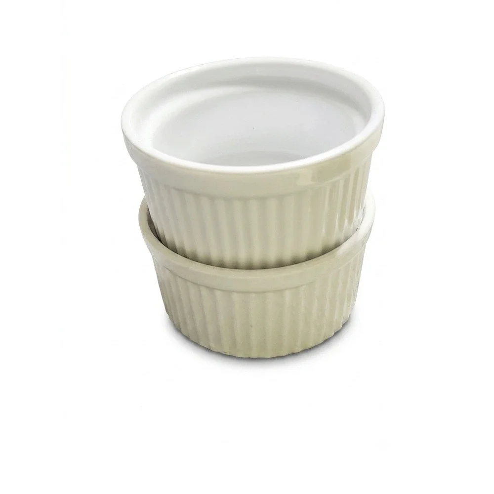 Pier 1 Imports Ceramic Ramekin‎ Set of 2 Fluted Off-White Souffle Dishes